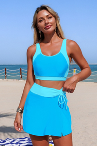 Women's Color-Block Pleated-Waist Pockets Swimsuit