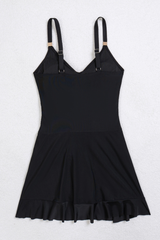 Women's Pleated V-Neck Ruffle Skirted Hem Vacation Swimsuit