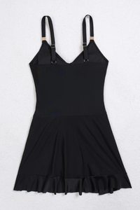 Women's Pleated V-Neck Ruffle Skirted Hem Vacation Swimsuit