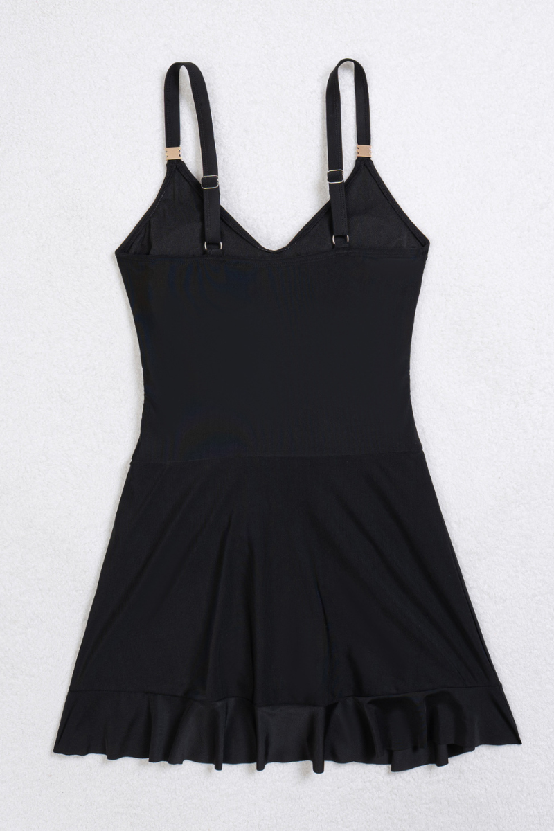 Women's Pleated V-Neck Ruffle Skirted Hem Vacation Swimsuit