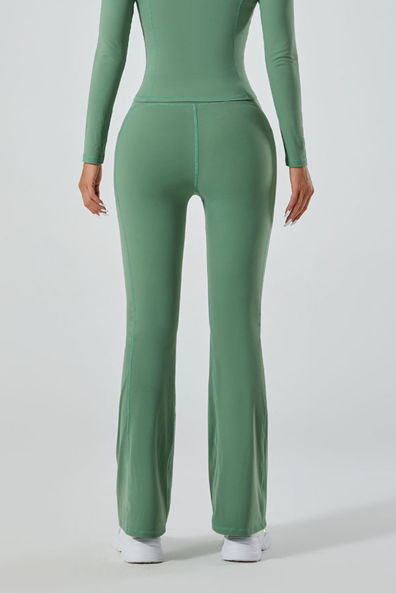 Women's micro-ruffle flare pants.