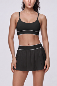 Women's Tennis Sets:Contrast Bra And Pleated Tennis Skirt