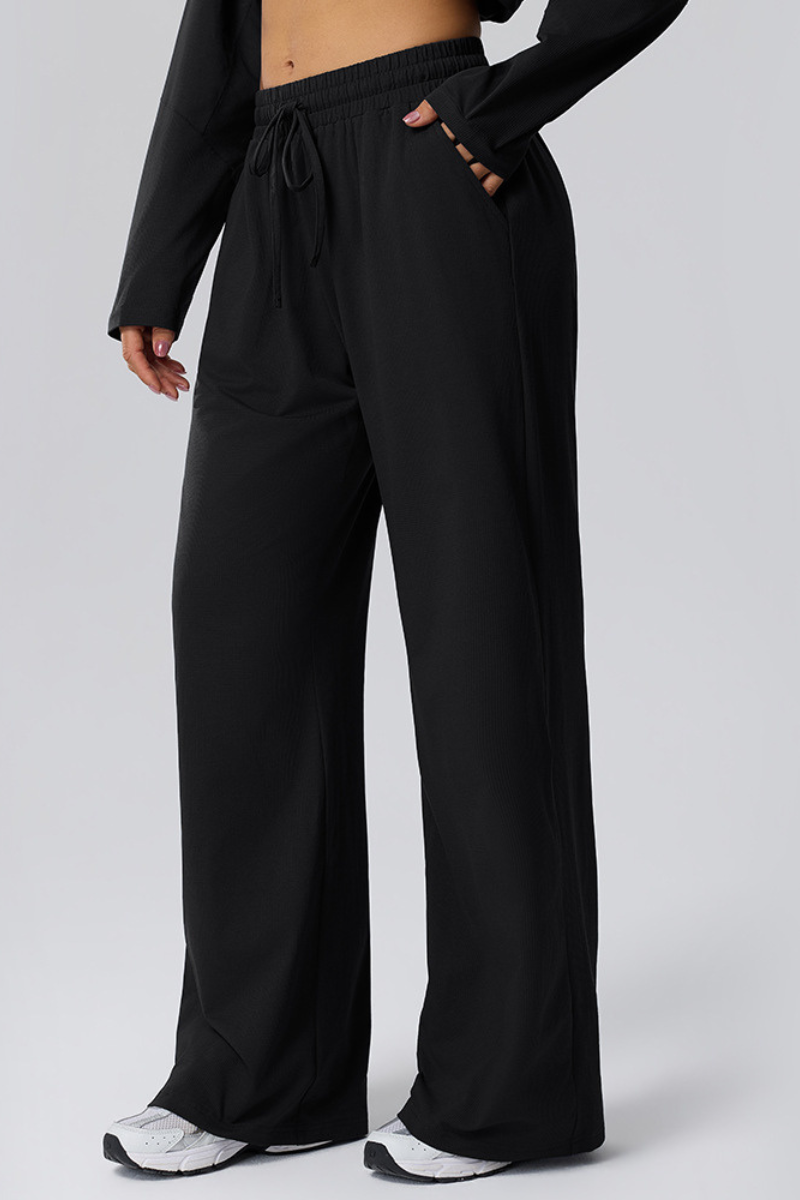 Women Fall Quick Dry lastic Waist Drawstring Wide-Leg Pants