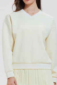 Women's Tennis Embroidered V-Neck Color-Block Pullover Sweatshirt