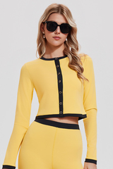 Women's Button Front Long Sleeve Cropped Tennis Cardigan