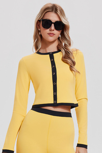 Women's Button Front Long Sleeve Cropped Tennis Cardigan