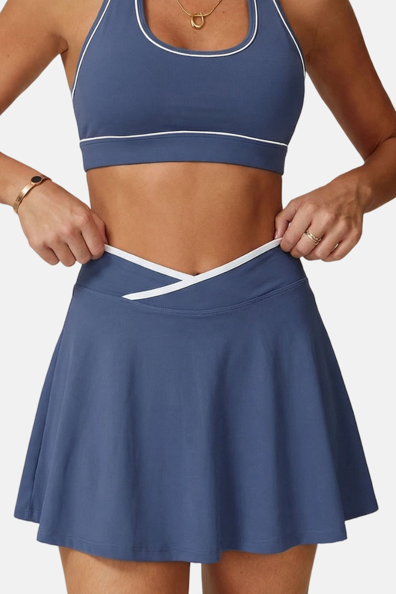 Women's Color Block Cross-V waist Sport Skirt