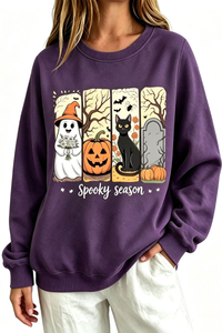 Women's Fall Halloween Spooky Print Thin Relaxed Sweatshirt