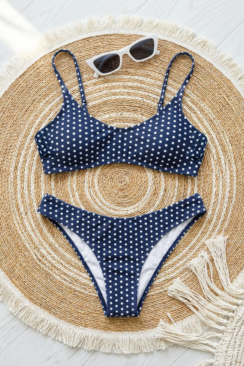 Women's Polka Dot U-Neck Halter High Waist Triangle Bikini