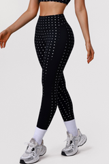 Women's Athletic High-Waist Hot Silver Polka Dot Leggings