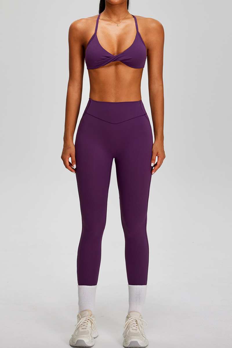 Women's Sets:Twist-Front Cross Back Bra And Pleated Leggings