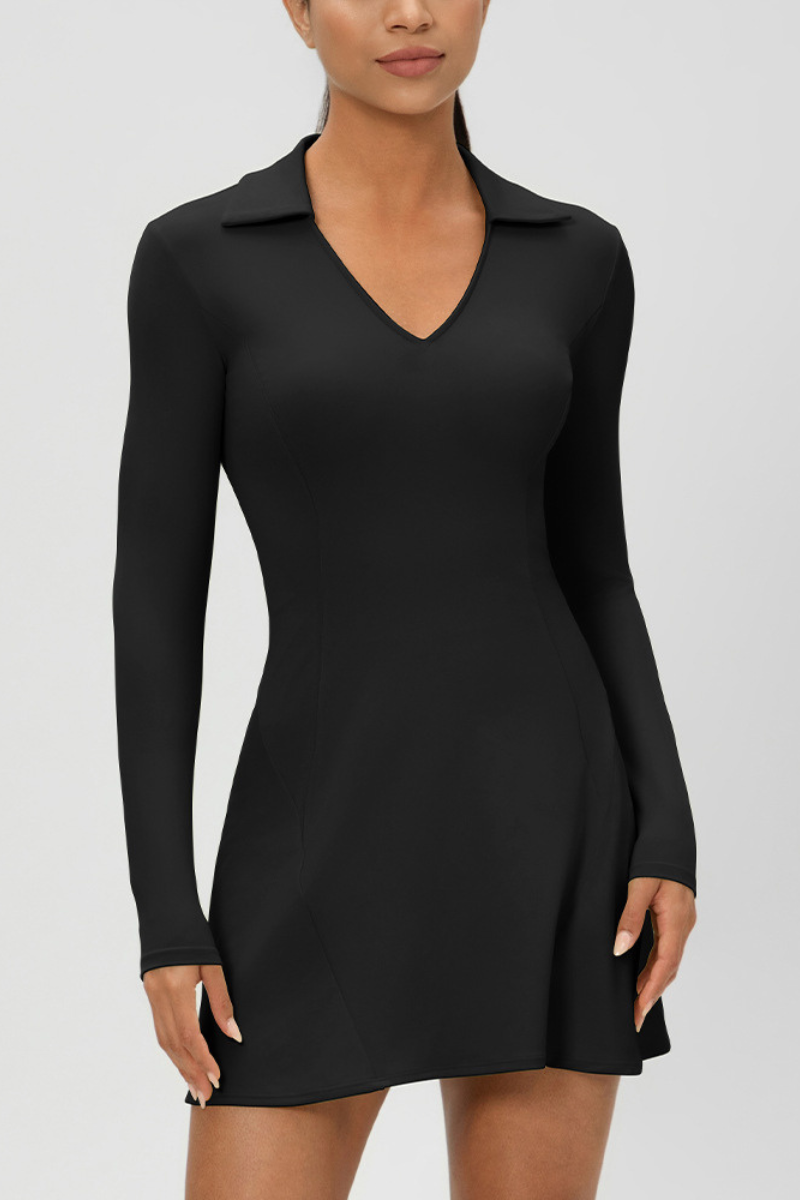 Women's Polo Collared V Neck Dress And Shorts Tennis Set