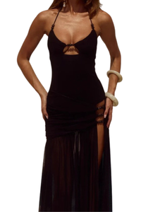 Women's Sheer Mesh Slim Halter One Piece Swimsuit - Solid