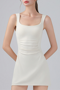 Women's Square Neck Wide Strap Yoga Sports Mini Dress