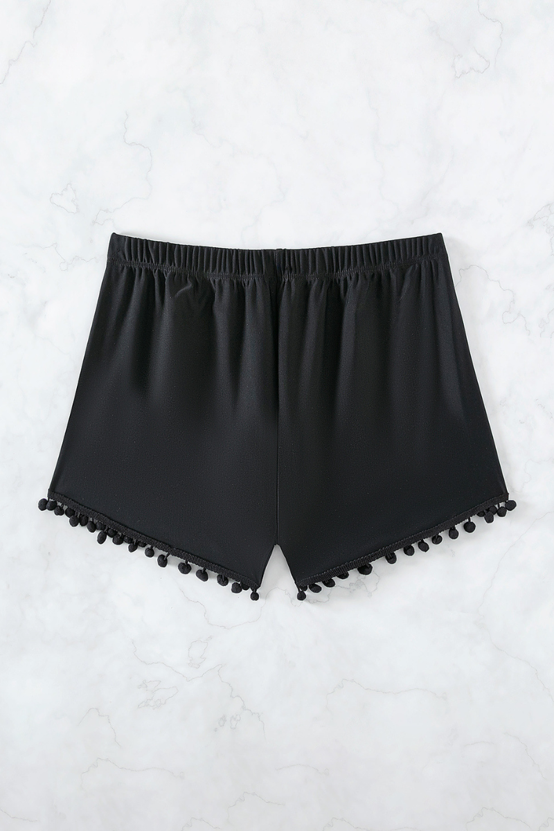 Women's Tassel Trim Elastic Waist Loose Swim Shorts