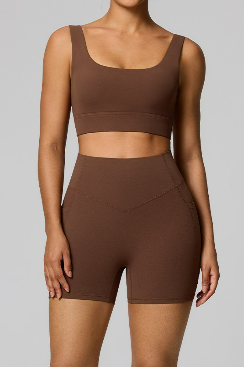 Women's Square Neck Wide Strap Bra And Shorts Yoga Set