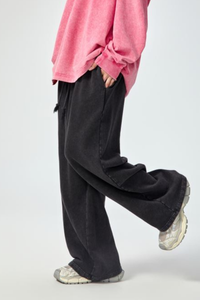 Unisex Fall 100% Cotton Vintage Wax Washed Wide Leg Pants