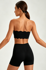 Women's Scalloped Strapless Bra And Shorts Workout Yoga Set