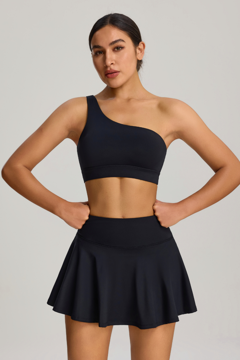 Women's Two-Piece Set: One-Shoulder Sports Bra & Tennis Skirt
