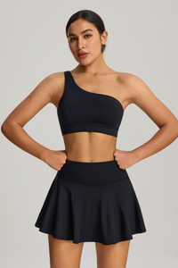 Women's Two-Piece Set: One-Shoulder Sports Bra & Tennis Skirt
