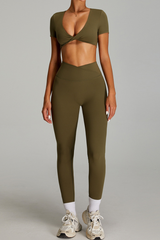 Women's Set:Twist-Front Tank TopTank Top And High Waist Leggings