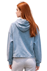 Women's Fall Vintage Washed Raw Hem Crop Boxy Hoodie