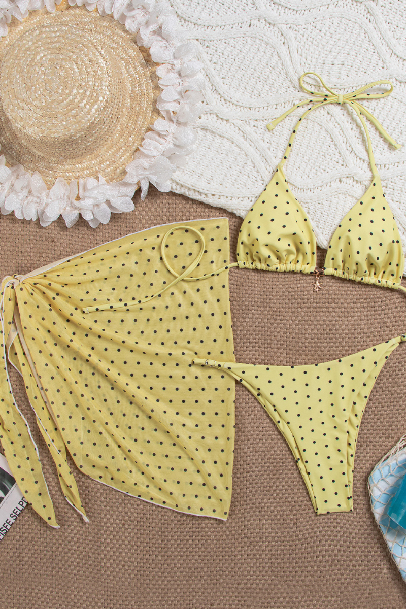 Women's Polka Dot Halterneck Three Pieces Bikini Sets