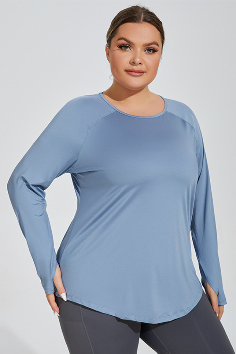 Women's Plus Size Loose Mesh Long Sleeve Top.