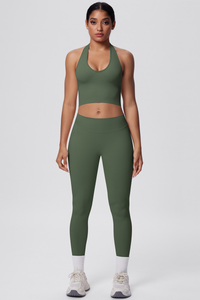 Women's Seamless Halter Tank Sport Leggings Two-Piece Set