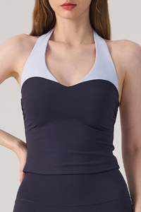 Women's Athletic Halterneck Color Block Cropped Tank Top