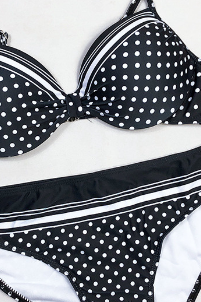 Women's High Waist Bikini - Polka Dot Patchwork Tight Fit