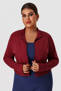 Plus Size Women's Fitted Stand Collar Line Detail Yoga Jacket