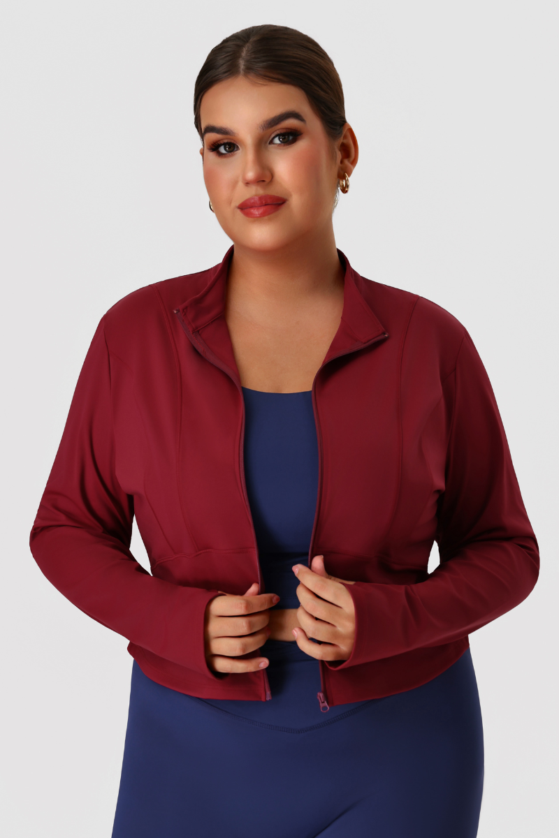 Plus Size Women's Fitted Stand Collar Line Detail Yoga Jacket