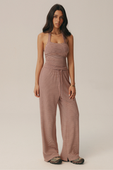 Women Vintage Striped Set: Halter Tank Top & Casual Pants