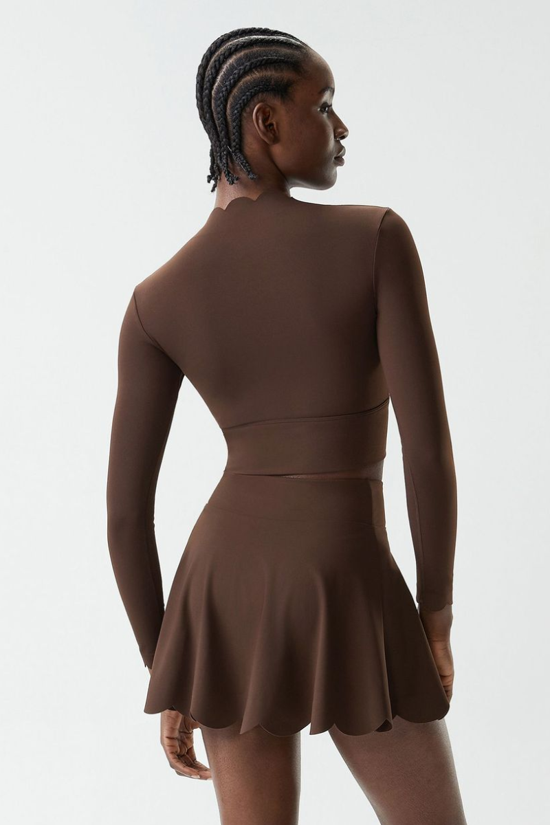 Women's Petal Long Sleeve Top And Tennis Skorts Two-Piece Set