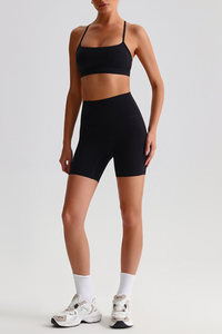 Women's Bare Feel Cross Back Bra & Side Pocket Shorts Set