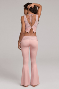 Women's Polka Dot Set:Tie-Back Cropped Tank Top & Flare Pant