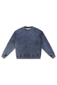 Unisex Fall 380G Heavyweight Washed Denim Relaxed Pullover