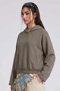 Women's Fall Cropped Kangaroo Pocket Drop-Shoulder Hoodie