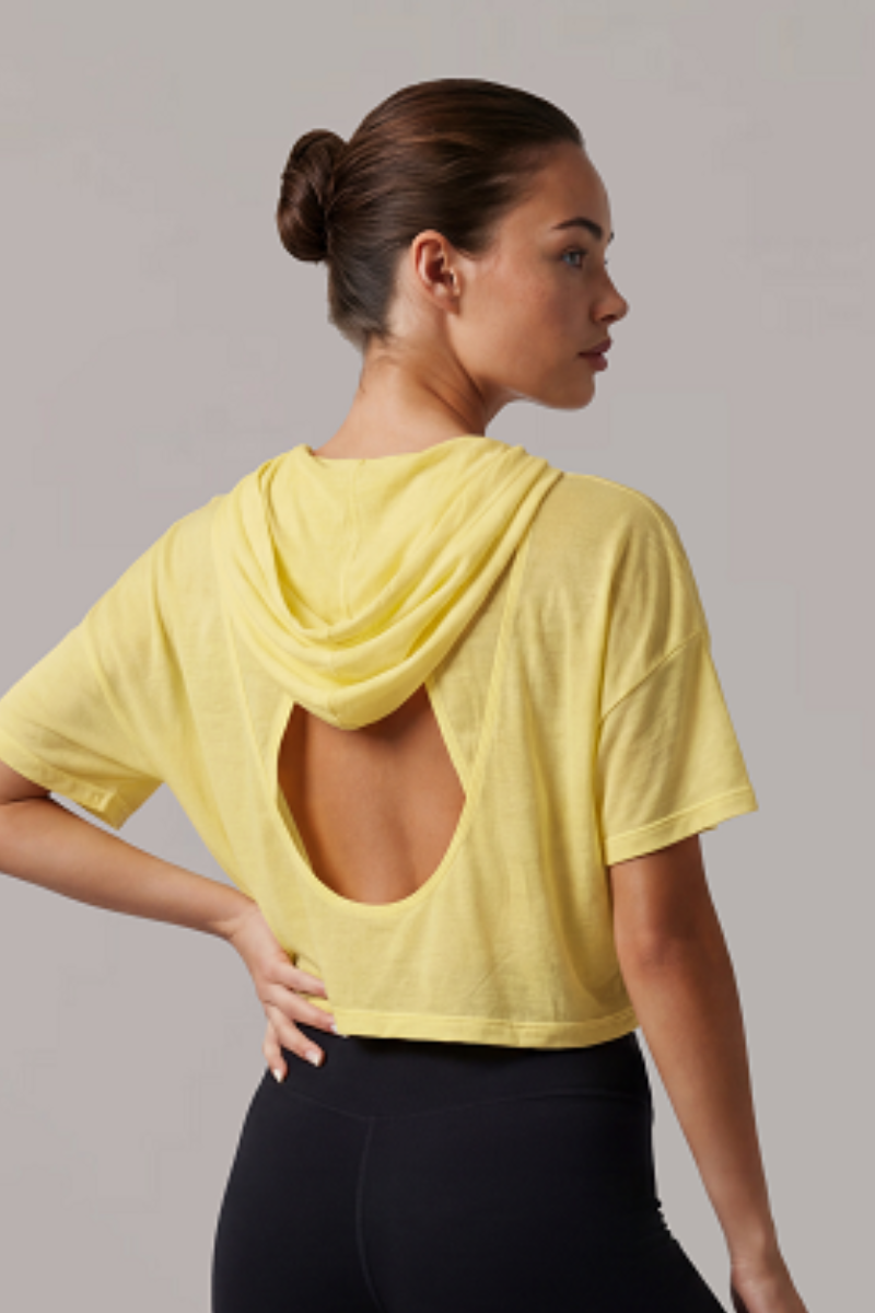 Women’s Hooded Cut Out Cropped Breathable Short-Sleeved Top