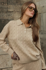 Twisted-stitch knitted sweater set