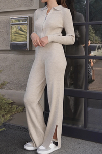 Fitted knit sweater and pants set
