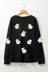 Women's Halloween Ghost Sequin Crew Neck Sweatshirt