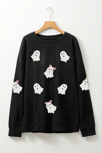 Women's Halloween Ghost Sequin Crew Neck Sweatshirt