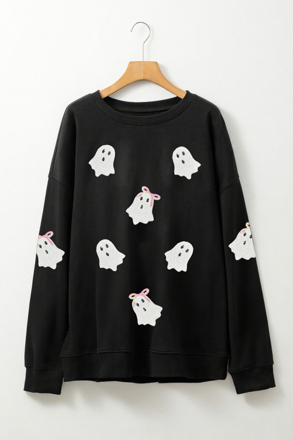 Women's Halloween Ghost Sequin Crew Neck Sweatshirt
