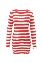 Women's Striped Ribbed Knit  Long Sleeve Bodycon Mini Dress