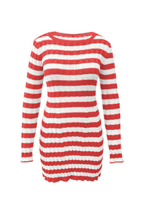 Women's Striped Ribbed Knit  Long Sleeve Bodycon Mini Dress