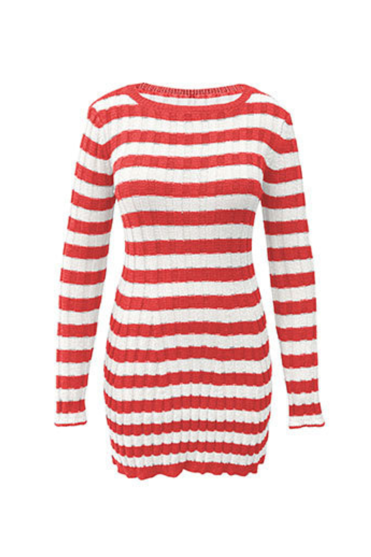 Women's Striped Ribbed Knit  Long Sleeve Bodycon Mini Dress