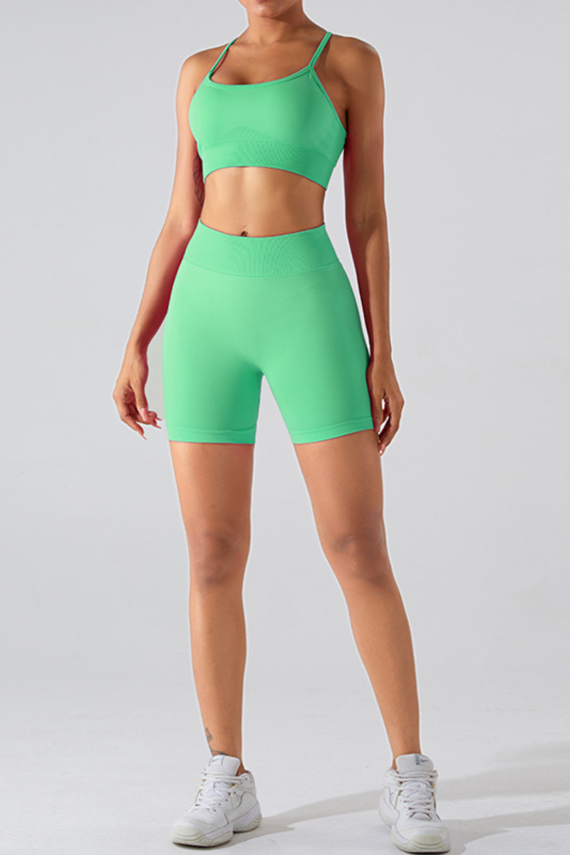 Women's Cross Back Bra And Pleated Buttocks Lift Shorts