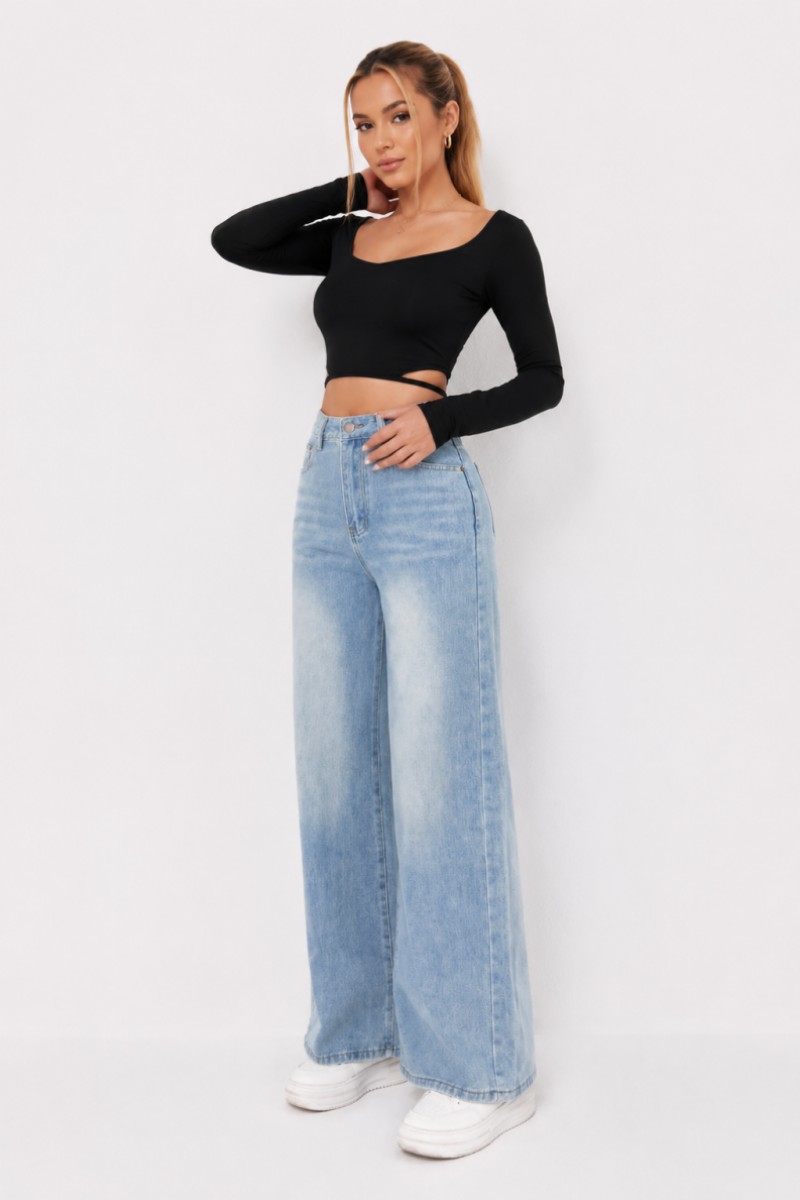 Women's Light Wash Baggy High Waist Wide Leg Jeans